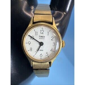 TIMEX Watch Women's Vintage Gold Tone Analog Quartz Stretch Band 5.5 inch 21 mm